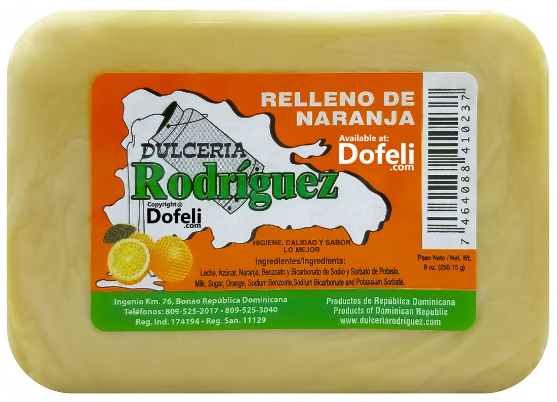 Dominican milk fudge filled with sweet orange, a rich dessert from Dulcería Rodríguez.